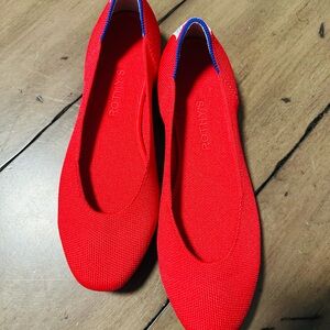 Rothy's Vibrant Red Flats with Blue Accents
